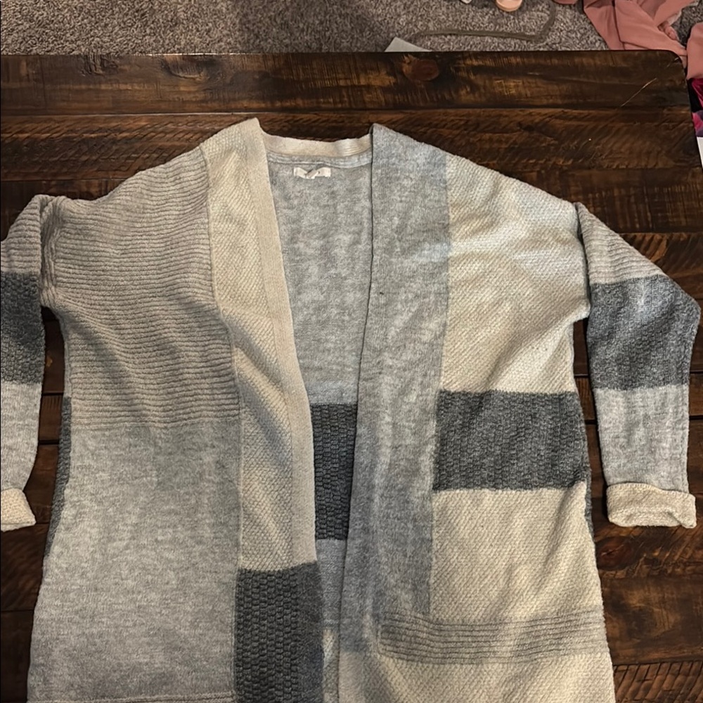 Maurices Gray and Cream Color Block Cardigan